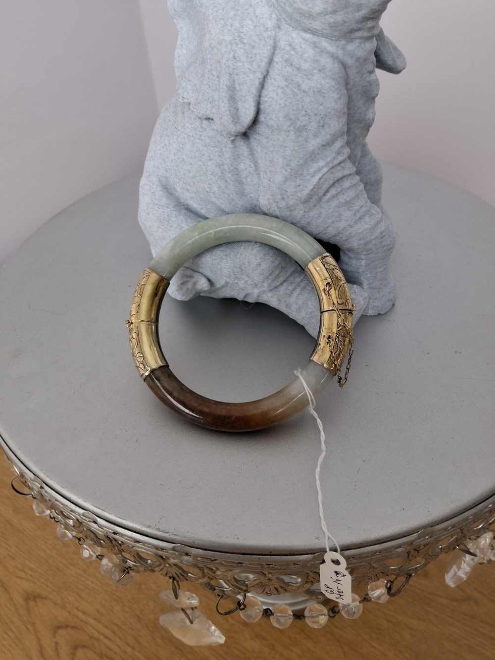 Multicolor Jade Hindged Rnd Bangle Bracelet Green & Brown With Vermeil Over 925 - Picture 5 of 5
